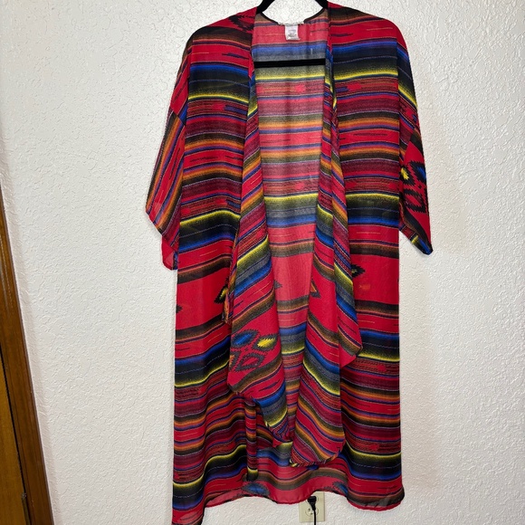 Turquoise Haven Red Black Native American Print Kimono Duster Women's Si… - Picture 1 of 11